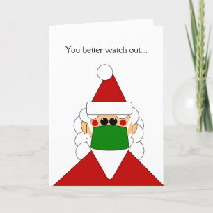 Père Noël Drôle Avec Masque Carte de Noël Personna