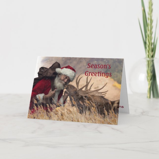 Père Noël embrassé et carte de vœux pliée Élan (Devant)