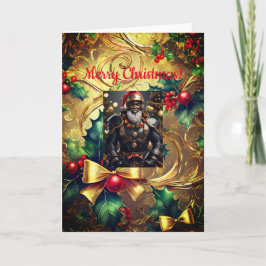 Père Noël en cuir noir Noël, carte pliée de 5" x 7