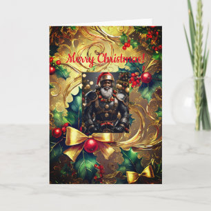 Père Noël en cuir noir Noël, carte pliée de 5" x 7