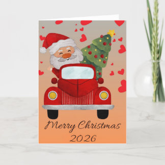 "Père Noël en voiture rouge carte de Noël 2025