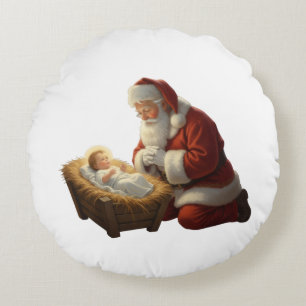 Père Noël et bébé Jésus coussin jeté