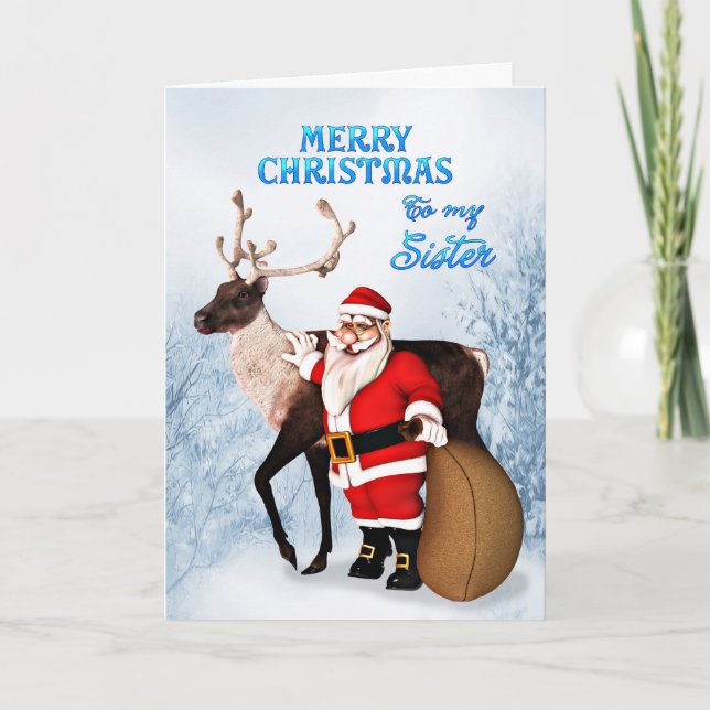 Père Noël et carte de Noël des rennes pour soeur (Devant)