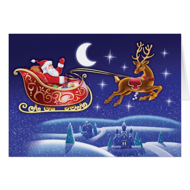 Père Noël et carte de note de Noël de traîneau (Devant Horizontal)
