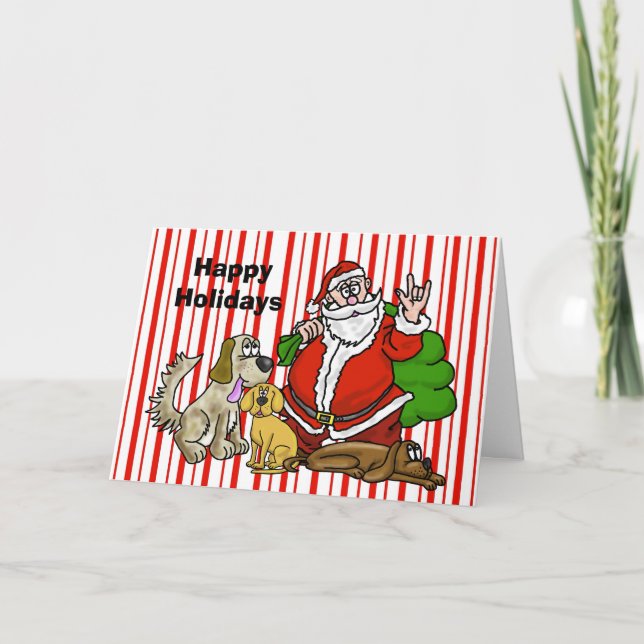 Père Noël et Chiens ASL Carte de Noël (Devant)