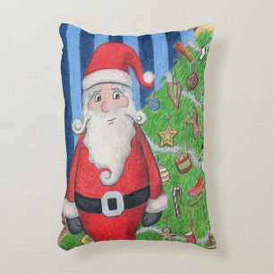 Père Noël et coussin gai d'accent de houx d'arbr