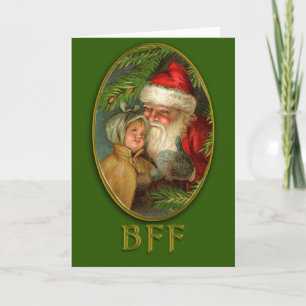 père Noël et Enfants BFF Cartes de Noël Art Vintag