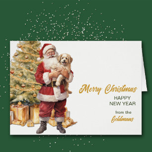 Père Noël et Golden Retriever Puppy Christmas Card