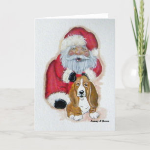 père Noël et la carte de Noël Basset Hound