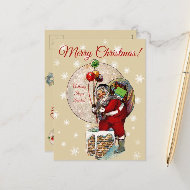 Père Noël et la carte postale de Noël de Narrow (Devant/Arrière en situation)