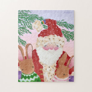 Père Noël et lapins au puzzle du coucher du soleil