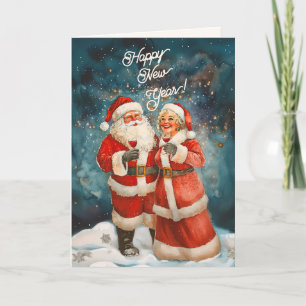 Père Noël et Madame Claus Carte de vœux Bonne Anné