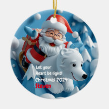 Père Noël et Ours polaire Ornement personnalisé
