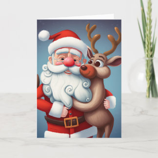 Père Noël et Reindeer Carte de voeux de Noël pliée