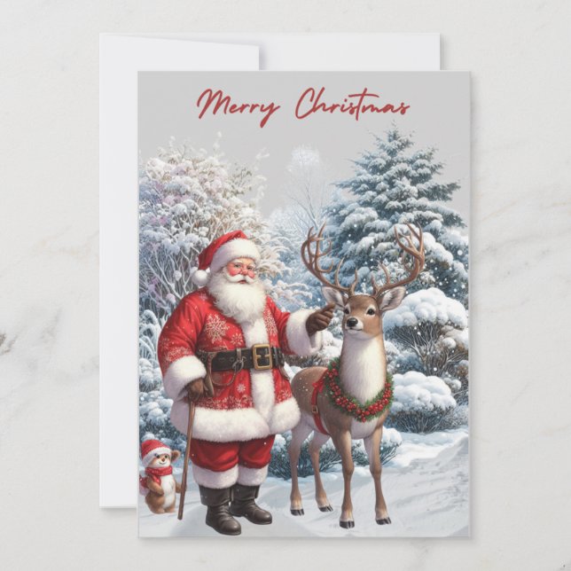 Père Noël et Reindeer Joyeuse carte de Noël (Devant)
