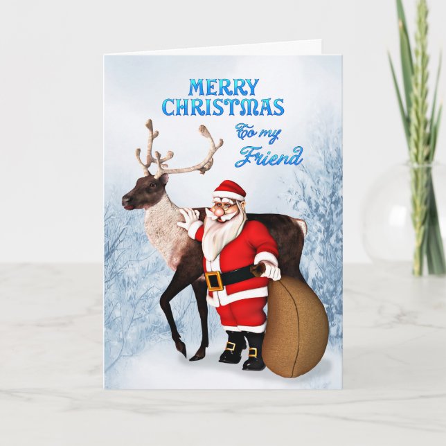 Père Noël et rennes, carte de Noël pour les amis (Devant)