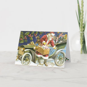 père Noël et sa carte de Noël de voiture