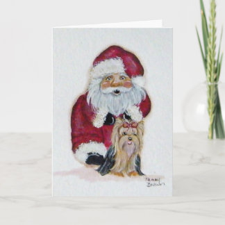 Père Noël et sa carte de Noël Yorkie