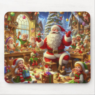 Père Noël et ses lutins sur un tapis de souris d'o