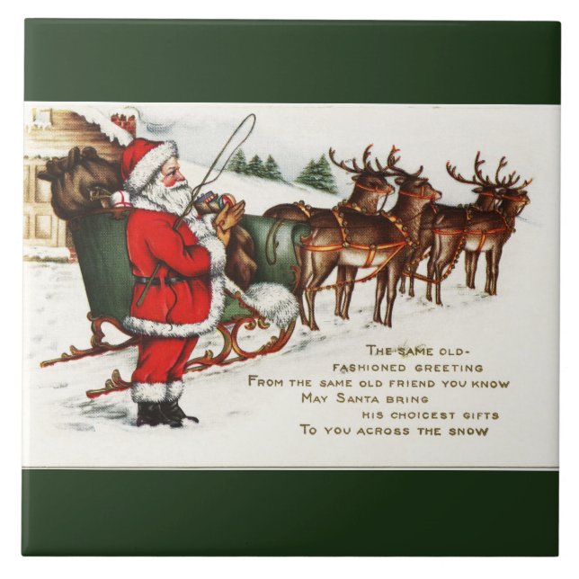 Père Noël et Sleigh avec le carreau de céramique (Devant)
