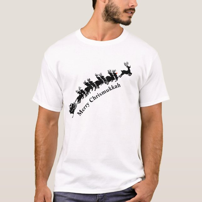 Père Noël Et Sleigh Silhouette Chrismukkah T-Shirt (Devant)