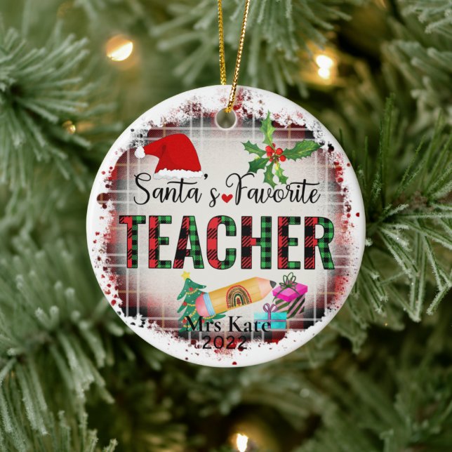 Père Noël Favori Enseignant Ornement en céramique (Arbre)