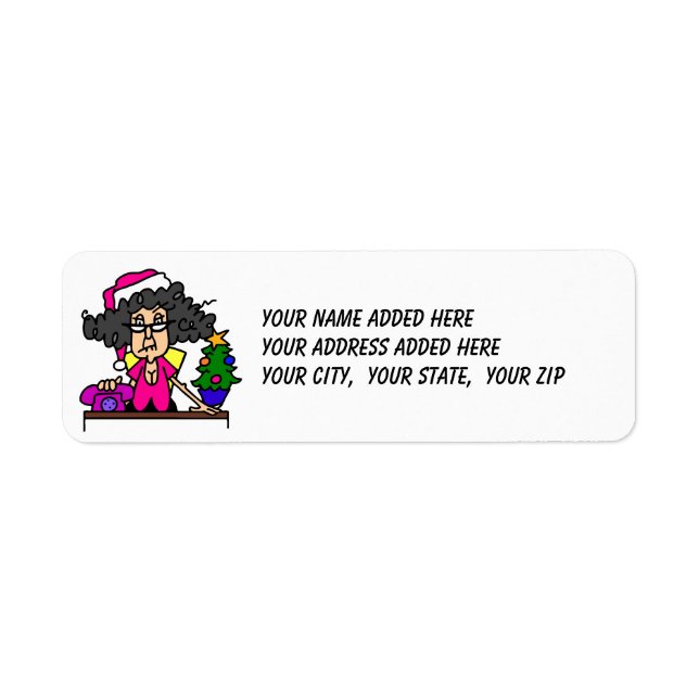 Père Noël féminine au bureau Étiquettes d'adresse  (Devant)
