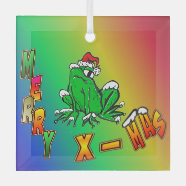 Père Noël Frog Joyeux ornement en verre de Noël (Recto)