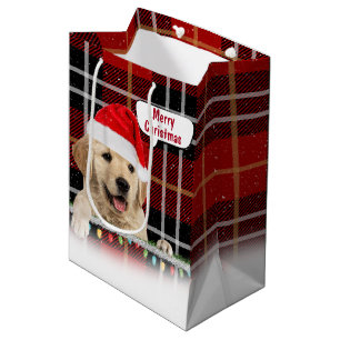 Père Noël Golden Retriever Sur Sac Cadeau Moyen Pl