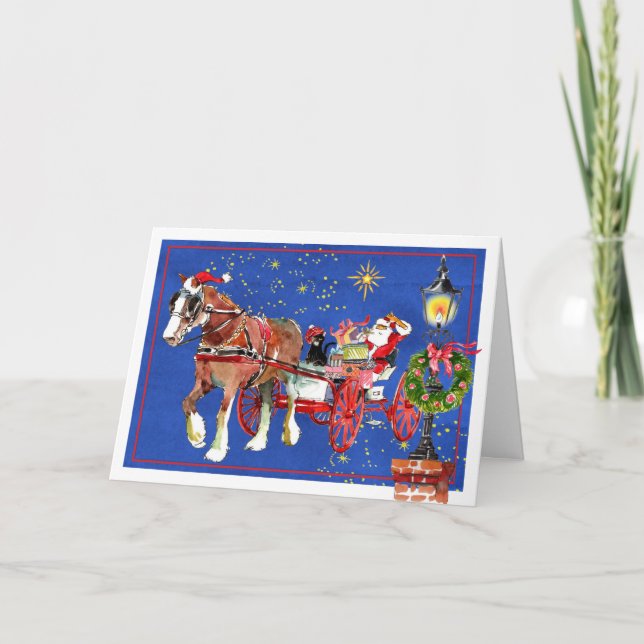 Père Noël Horse Scottish Chat Carte de Noël pliée (Devant)