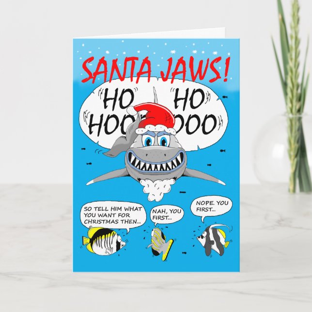PÈRE NOËL JAWS ! Carte de voeux de Noël. Le requin (Devant)