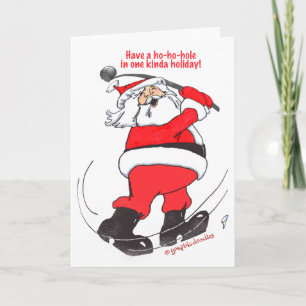 Père Noël jouant au golf la carte de Noël