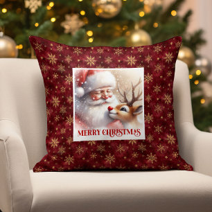 Père Noël joueur Rudolph Xmas Coussin Joyeux Noël