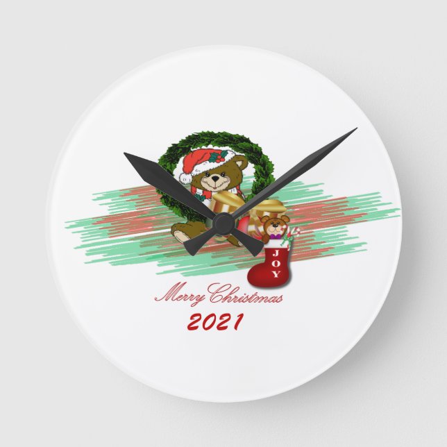Père Noël JOY Sock Noël 2021 Mur acrylique Horloge (Recto)