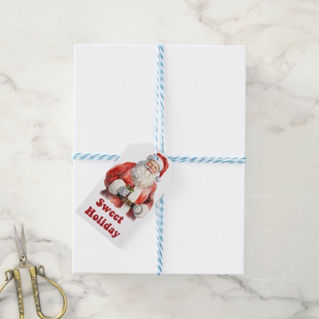 Père Noël joyeuse avec des étiquettes de vacances  (Avec de laficelle)