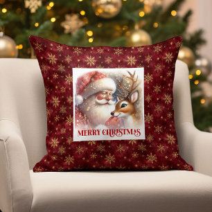 Père Noël joyeux Rudolph Coussin de Noël Vacances