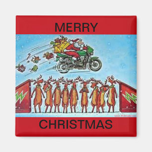 Père Noël Jumping Reindee sur un aimant pour ré