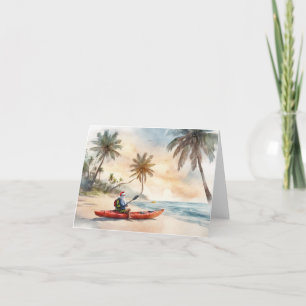 Père Noël Kayak avec Palmiers Carte de Noël