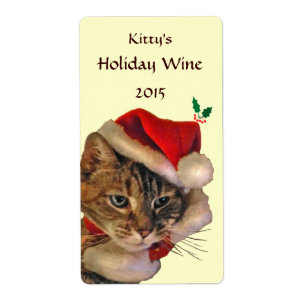 Père Noël Kitty Étiquette de vin de Noël