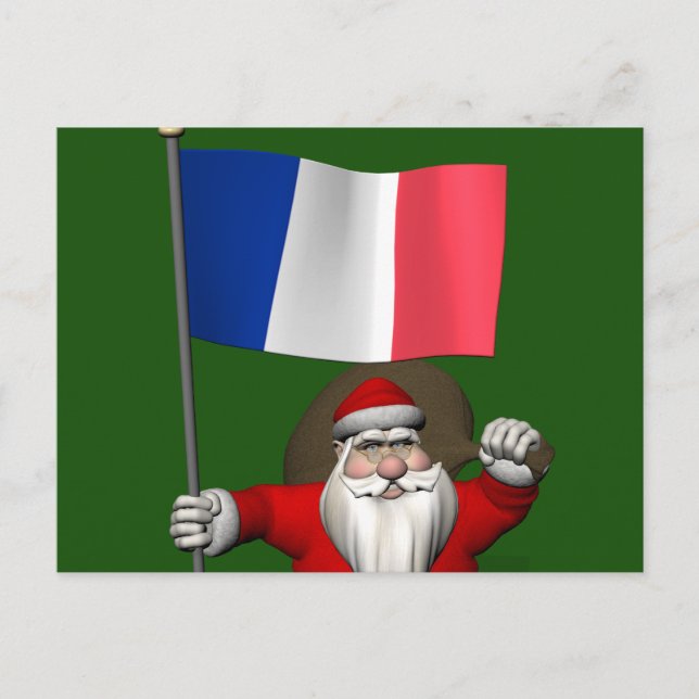 Père Noël mit der Flagge Frankreichs Postkarte (Vorderseite)