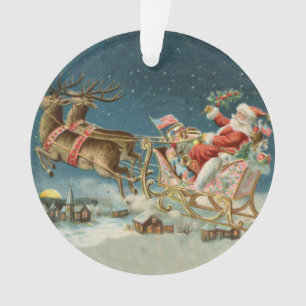 Père Noël Noël Antique Traîneau Renne