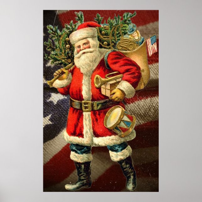 Père Noël patriotique / Poster d'art Vintage (Devant)