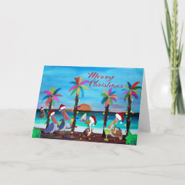 Père Noël pélicans Cartes de Noël de vacances.
