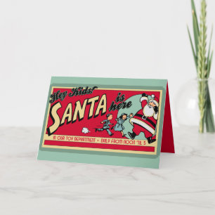 Père Noël personnalisée est ici Cartes de Noël rét