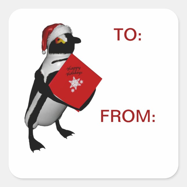 Père Noël pingouin étiquettes de étiquette cadeau  (Devant)