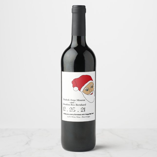 Père Noël Portrait Étiquette de vin de Noël (Devant)