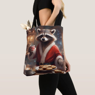 Père Noël raton laveur avec sac cadeau de biscuits