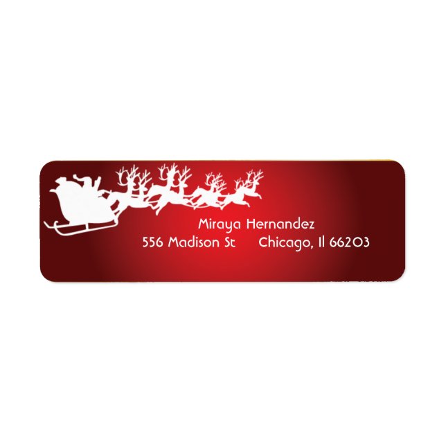 Père Noël & Reindeer en Étiquette de adresse doré (Devant)