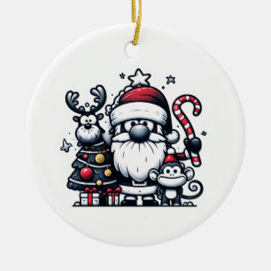 Père Noël, Reindeer et un ornement de singe de Noë