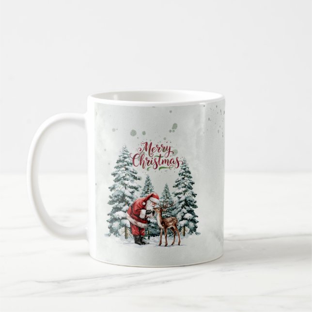 Père Noël & Reindeer Joyeux Noël Mug (Gauche)